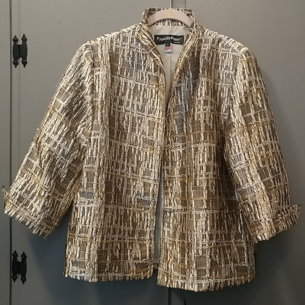 Painted Pony USA Vintage Gold Metallic Tapestry Jacket Women's Large - Picture 3 of 16